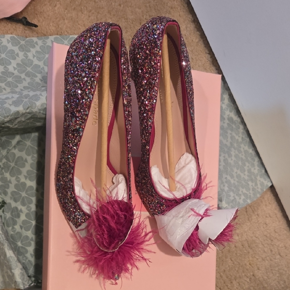 Kate Spade Glitter Marabou Heels